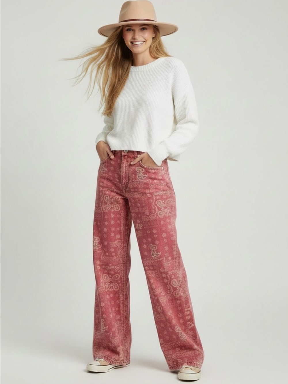 Granola Core Wide-Leg Printed Jeans